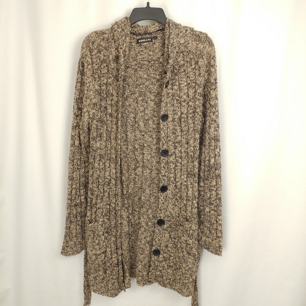 Domain Hooded Black and Tan Ribbed Sweater